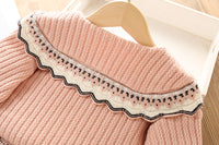 Load image into Gallery viewer, 2 Pieces Set Baby Kid Girls Crochet Cardigan And Checked Skirts Wholesale 230105410
