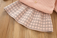 Load image into Gallery viewer, 2 Pieces Set Baby Kid Girls Crochet Cardigan And Checked Skirts Wholesale 230105410
