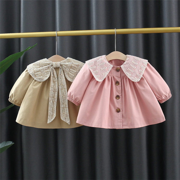 Baby Girls Solid Color Bow Coats Wholesale 230105415