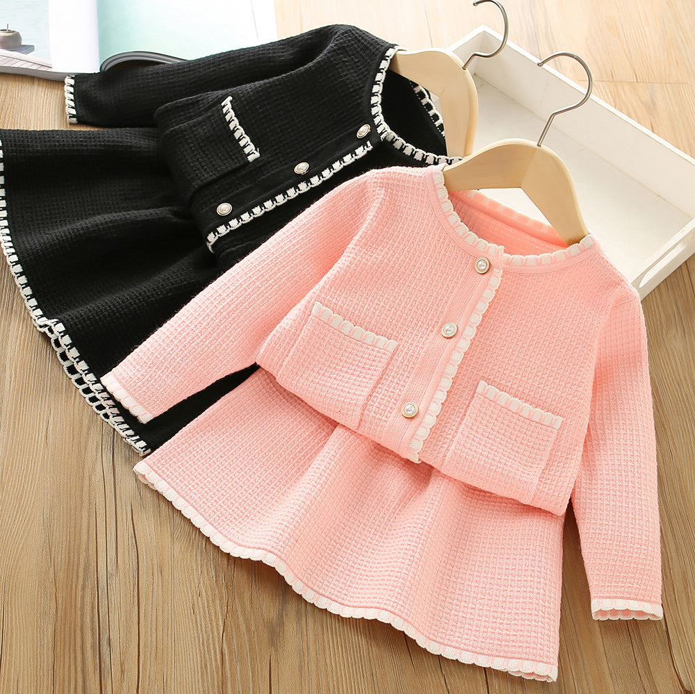 2 Pieces Set Baby Kid Girls Solid Color Cardigan And Skirts Wholesale 230105420