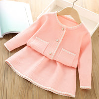 Load image into Gallery viewer, 2 Pieces Set Baby Kid Girls Solid Color Cardigan And Skirts Wholesale 230105420
