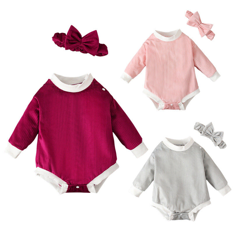 Baby Girls Muslin&Ribbed Rompers Wholesale 230105425