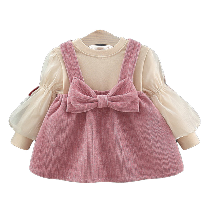 2 Pieces Set Baby Girls Solid Color Bow Tops And Dresses Wholesale 230105435