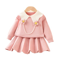 Load image into Gallery viewer, 2 Pieces Set Baby Kid Girls Flower Sweaters And Solid Color Skirts Wholesale 230105440
