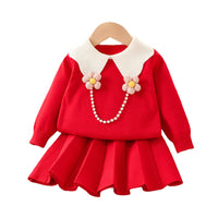 Load image into Gallery viewer, 2 Pieces Set Baby Kid Girls Flower Sweaters And Solid Color Skirts Wholesale 230105440
