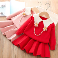 Load image into Gallery viewer, 2 Pieces Set Baby Kid Girls Flower Sweaters And Solid Color Skirts Wholesale 230105440
