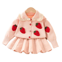 Load image into Gallery viewer, 2 Pieces Set Baby Kid Girls Fruit Cardigan And Solid Color Skirts Wholesale 230105446

