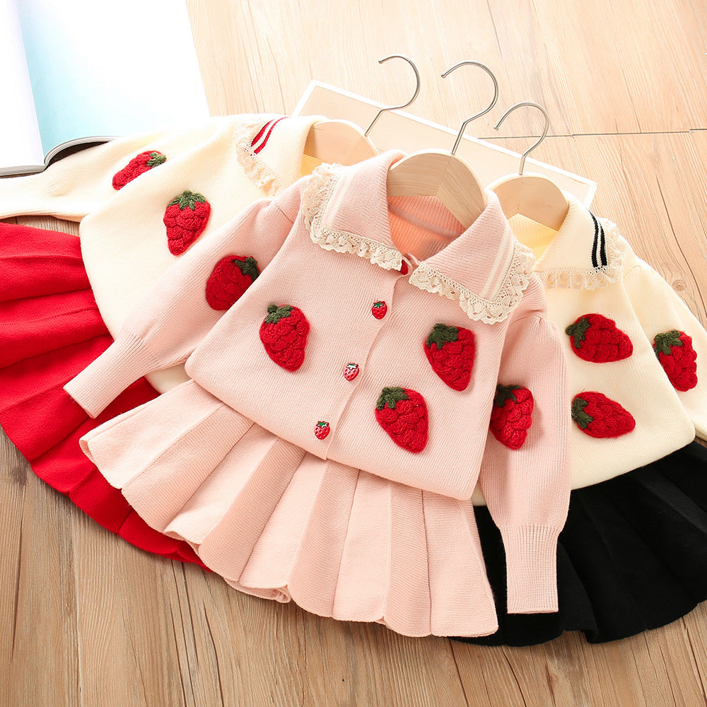 2 Pieces Set Baby Kid Girls Fruit Cardigan And Solid Color Skirts Wholesale 230105446