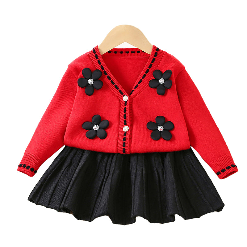 2 Pieces Set Baby Kid Girls Flower Cardigan And Solid Color Skirts Wholesale 230105455