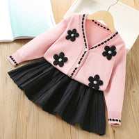 Load image into Gallery viewer, 2 Pieces Set Baby Kid Girls Flower Cardigan And Solid Color Skirts Wholesale 230105455
