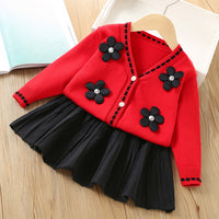 Load image into Gallery viewer, 2 Pieces Set Baby Kid Girls Flower Cardigan And Solid Color Skirts Wholesale 230105455
