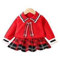 Load image into Gallery viewer, 2 Pieces Set Baby Kid Girls Checked Sweaters And Skirts Wholesale 230105456
