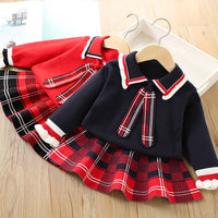 Load image into Gallery viewer, 2 Pieces Set Baby Kid Girls Checked Sweaters And Skirts Wholesale 230105456
