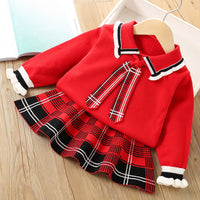 Load image into Gallery viewer, 2 Pieces Set Baby Kid Girls Checked Sweaters And Skirts Wholesale 230105456
