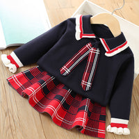 Load image into Gallery viewer, 2 Pieces Set Baby Kid Girls Checked Sweaters And Skirts Wholesale 230105456
