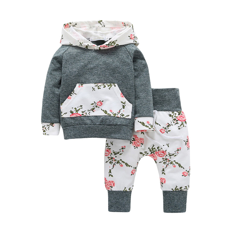 2 Pieces Set Baby Girls Color-blocking Flower Print Hoodies Swearshirts And Pants Wholesale 23010546