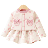 Load image into Gallery viewer, 2 Pieces Set Baby Kid Girls Flower Bow Cardigan And Skirts Wholesale 230105468

