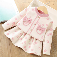 Load image into Gallery viewer, 2 Pieces Set Baby Kid Girls Flower Bow Cardigan And Skirts Wholesale 230105468
