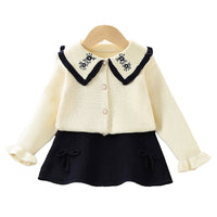 Load image into Gallery viewer, 2 Pieces Set Baby Kid Girls Embroidered Cardigan And Solid Color Bow Skirts Wholesale 230105470
