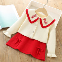 Load image into Gallery viewer, 2 Pieces Set Baby Kid Girls Embroidered Cardigan And Solid Color Bow Skirts Wholesale 230105470
