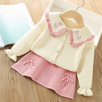 Load image into Gallery viewer, 2 Pieces Set Baby Kid Girls Embroidered Cardigan And Solid Color Bow Skirts Wholesale 230105470
