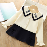 Load image into Gallery viewer, 2 Pieces Set Baby Kid Girls Embroidered Cardigan And Solid Color Bow Skirts Wholesale 230105470
