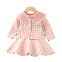 Load image into Gallery viewer, 2 Pieces Set Baby Kid Girls Checked Cardigan And Dresses Wholesale 230105473
