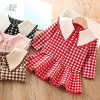 Load image into Gallery viewer, 2 Pieces Set Baby Kid Girls Checked Cardigan And Dresses Wholesale 230105473
