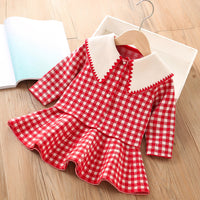 Load image into Gallery viewer, 2 Pieces Set Baby Kid Girls Checked Cardigan And Dresses Wholesale 230105473
