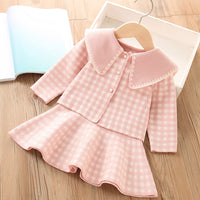 Load image into Gallery viewer, 2 Pieces Set Baby Kid Girls Checked Cardigan And Dresses Wholesale 230105473

