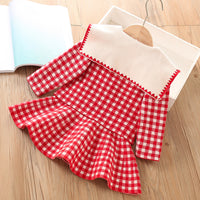 Load image into Gallery viewer, 2 Pieces Set Baby Kid Girls Checked Cardigan And Dresses Wholesale 230105473
