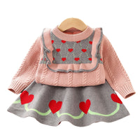 Load image into Gallery viewer, 2 Pieces Set Baby Kid Girls Love heart Crochet Sweaters And Skirts Wholesale 230105479
