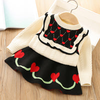 Load image into Gallery viewer, 2 Pieces Set Baby Kid Girls Love heart Crochet Sweaters And Skirts Wholesale 230105479
