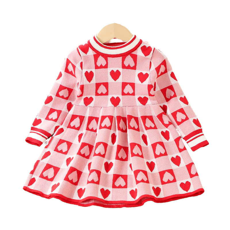 Baby Kid Girls Love heart Valentine's Day Knitwear Dresses Wholesale 230105481