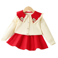 Load image into Gallery viewer, 2 Pieces Set Baby Kid Girls Flower Crochet Cardigan And Solid Color Skirts Wholesale 230105483
