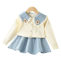 Load image into Gallery viewer, 2 Pieces Set Baby Kid Girls Flower Crochet Cardigan And Solid Color Skirts Wholesale 230105483
