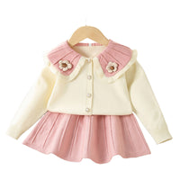 Load image into Gallery viewer, 2 Pieces Set Baby Kid Girls Flower Crochet Cardigan And Solid Color Skirts Wholesale 230105483
