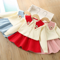 Load image into Gallery viewer, 2 Pieces Set Baby Kid Girls Flower Crochet Cardigan And Solid Color Skirts Wholesale 230105483
