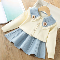 Load image into Gallery viewer, 2 Pieces Set Baby Kid Girls Flower Crochet Cardigan And Solid Color Skirts Wholesale 230105483

