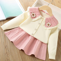 Load image into Gallery viewer, 2 Pieces Set Baby Kid Girls Flower Crochet Cardigan And Solid Color Skirts Wholesale 230105483
