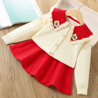 Load image into Gallery viewer, 2 Pieces Set Baby Kid Girls Flower Crochet Cardigan And Solid Color Skirts Wholesale 230105483
