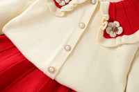 Load image into Gallery viewer, 2 Pieces Set Baby Kid Girls Flower Crochet Cardigan And Solid Color Skirts Wholesale 230105483
