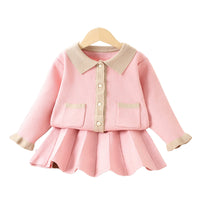 Load image into Gallery viewer, 2 Pieces Set Baby Kid Girls Solid Color Crochet Cardigan And Skirts Wholesale 230105484
