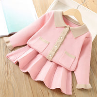 Load image into Gallery viewer, 2 Pieces Set Baby Kid Girls Solid Color Crochet Cardigan And Skirts Wholesale 230105484
