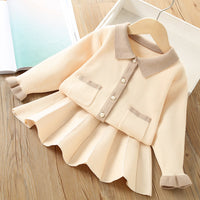 Load image into Gallery viewer, 2 Pieces Set Baby Kid Girls Solid Color Crochet Cardigan And Skirts Wholesale 230105484
