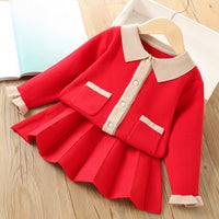 Load image into Gallery viewer, 2 Pieces Set Baby Kid Girls Solid Color Crochet Cardigan And Skirts Wholesale 230105484

