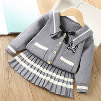 Load image into Gallery viewer, 2 Pieces Set Baby Kid Girls Embroidered Cardigan And Striped Skirts Wholesale 230105485
