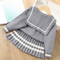 Load image into Gallery viewer, 2 Pieces Set Baby Kid Girls Embroidered Cardigan And Striped Skirts Wholesale 230105485
