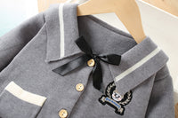 Load image into Gallery viewer, 2 Pieces Set Baby Kid Girls Embroidered Cardigan And Striped Skirts Wholesale 230105485
