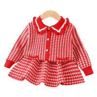 Load image into Gallery viewer, 2 Pieces Set Baby Kid Girls Checked Crochet Cardigan And Skirts Wholesale 230105492
